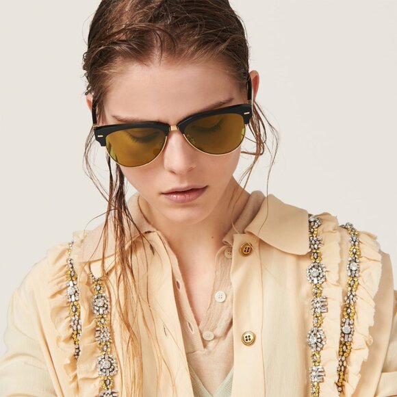 Miu Miu Women Sunglasses Black Olive Green Browline MU09ZS RUNWAY 1AB07O NEW